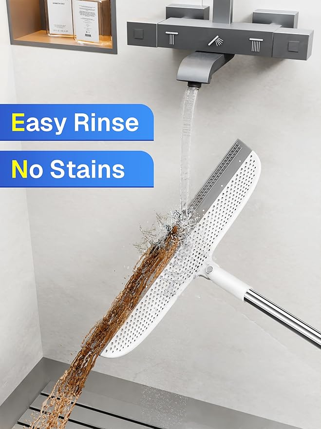 Silicone Floor Squeegee, 180° Rotating Air Broom, Squeegee for Floor with a Long Handle, Magic Broom for Water and Pet Hair Removal on Bathroom Floors, Tile, Deck and Glass, Indoor Cleaning Tool
