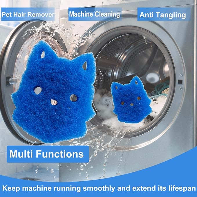 Pet Hair Remover for Laundry, 6PCS Reusable Dog & Cat Hair Remover Tool - Removes Pet Fur, Hair, Lint, Dander from Clothes &Washing Machine. (Blue, cat face)