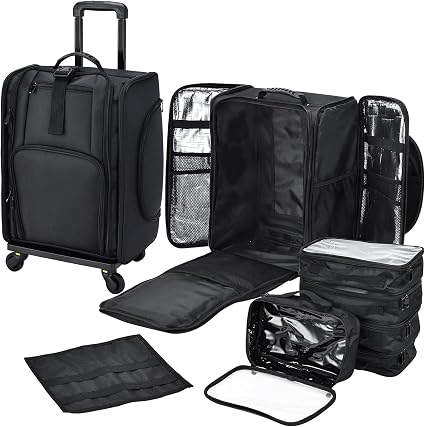 Stagiant Rolling Makeup Case Professional Travel Makeup Organizer Make up Storage Cosmetic Trolley Suitcase Makeup Stora