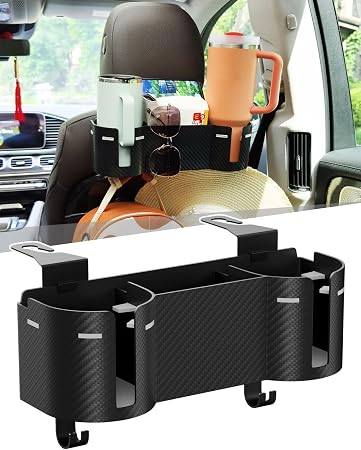 Car Headrest Backseat Cup Holder 3.7", Seat Back Organizer with Hooks