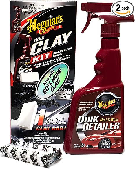 Meguiar's G1116EU Quik Clay Bar Starter Kit With 80g Of Clay And 473ml Detailer To Safely Remove Surface Bonded Contamin
