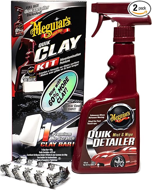 Meguiar's G1116EU Quik Clay Bar Starter Kit With 80g Of Clay And 473ml Detailer To Safely Remove Surface Bonded Contamin