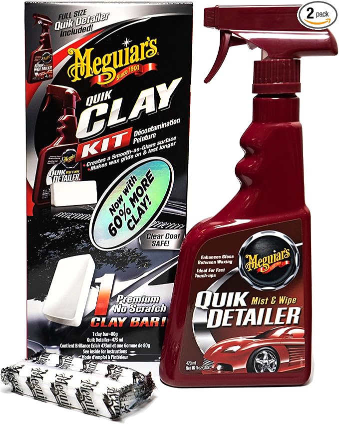 Meguiar's G1116EU Quik Clay Bar Starter Kit With 80g Of Clay And 473ml Detailer To Safely Remove Surface Bonded Contamin
