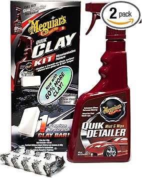 Meguiar's G1116EU Quik Clay Bar Starter Kit With 80g Of Clay And 473ml Detailer To Safely Remove Surface Bonded Contamin