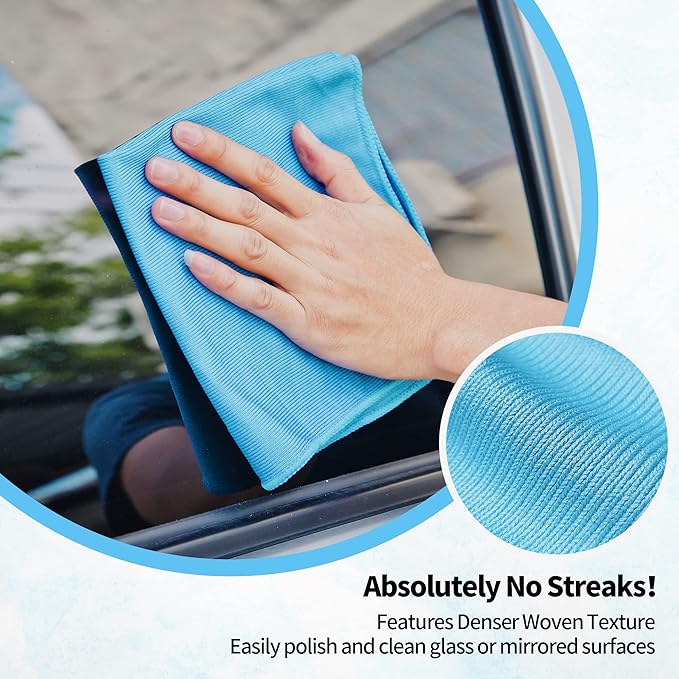 Microfiber Glass Cleaning Cloth - 10 Pack Polishing Cloths, 16" x 14" Window Cleaning Towel, Streak Free, Lint Free, Great for All Delicate Surface, Glasses, Stainless Steel, Windshield.