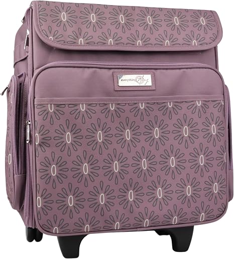 Everything Mary Rolling Scrapbook Tote – Purple Pattern Spacious Craft Storage with Multiple Pockets for Art Supplies, T