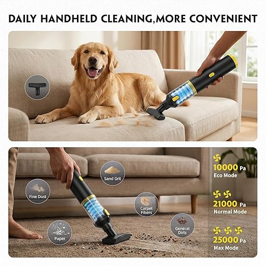 CROS Car Vacuum Cordless, 21000Pa Powerful Suction Handheld Cleaner for Car, Home & Pet Hair, 4-in-1 Portable Mini Vacuum with Multiple Attachments for Deep Cleaning, Type-C Rechargeable