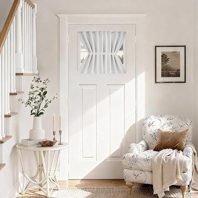 Vatge Small Door Window Curtains with Magic Tape, 2-in-1 Installation Method Shades for Front Door & Window, 1 Panel, W25 x L20, Greyish White