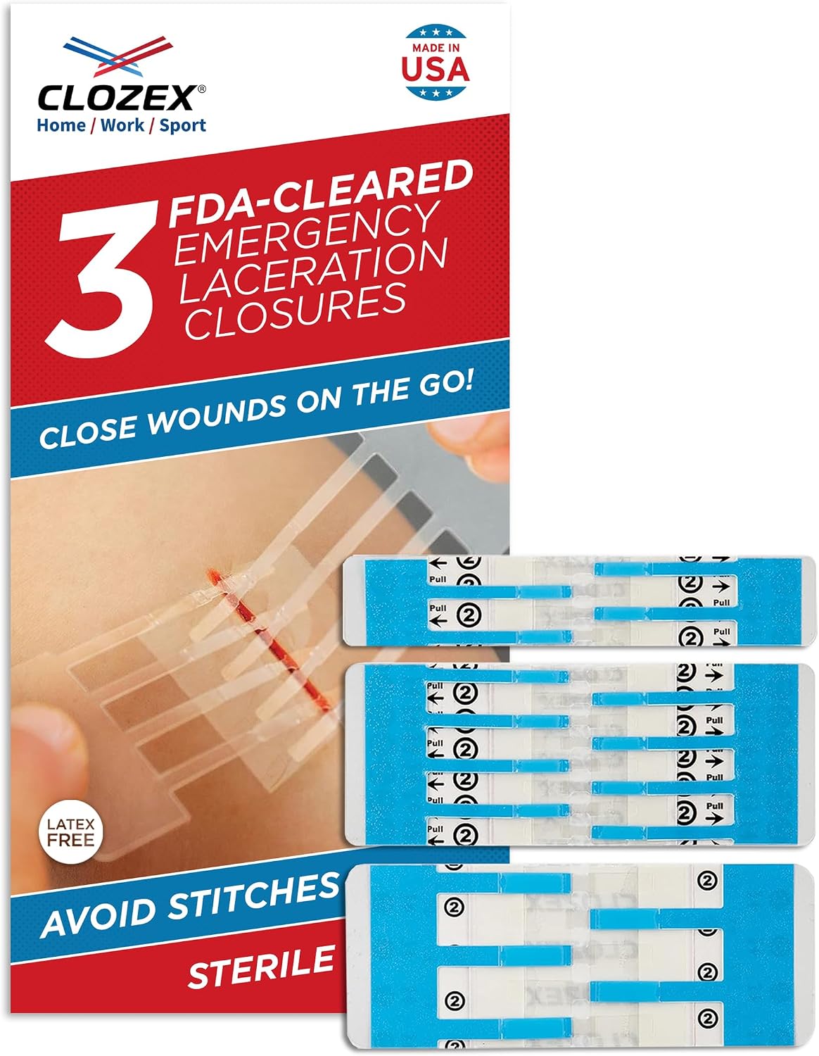 Emergency Laceration Closures - Repair Wounds Without Stitches, Skin Closure Device for 3 Individual Wounds Or Combine for Total Length of 4 1/4 Inches