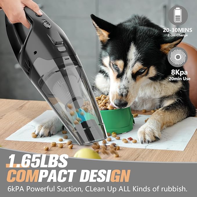 BSRCO Handheld Vacuum Cordless Rechargeable 3-in-1, Car Vacuum Portable Cordless with USB Charge, Handheld Vacuum with LED Light, HEPA Filter, 1.65LBs Lightweight Vacuum Cleaner for Dust, Pet Hair