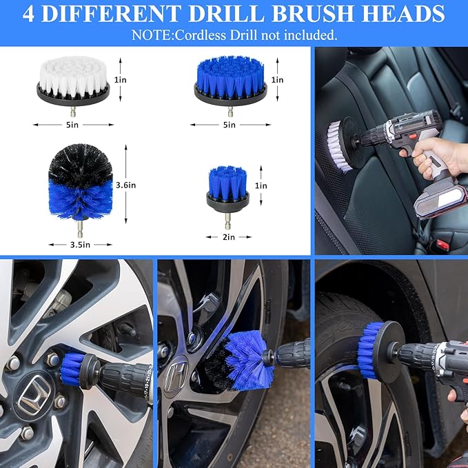 34Pcs Car Detailing Brush Set, Car Detailing Kit, Auto Detailing Drill Brush Set, Car Detailing Brushes, Car Wash Cleaning Tools Kit for Interior, Exterior, Wheels, Blue