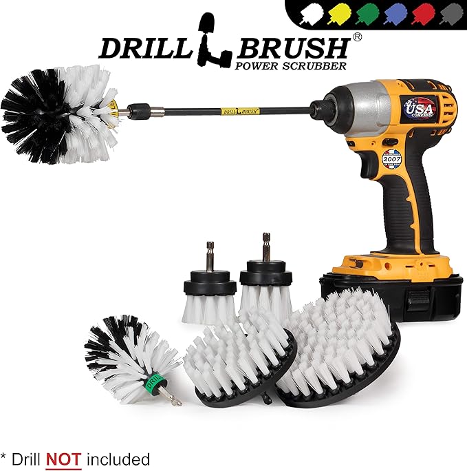 Drill Brush Ultimate Automotive Cleaning Kit with Extension - Truck Accessories - Glass, Upholstery, Seats, Window, Interior, Wheel, Carpet Cleaner - Car Mats - Spin Brush - Motorcycle Accessories