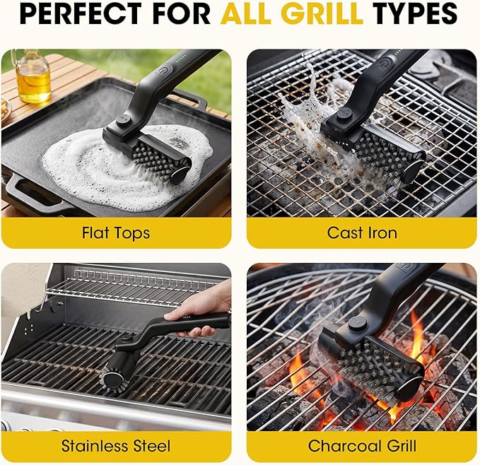 Electric Grill Brush, Electric Grill Cleaner Brush for Outdoor Grill, Cordless Rechargeable BBQ Grill Cleaning Brush, Power Barbecue Grill Brush, Motorized Grill Brush with 3-Speed & Adjustable Angle