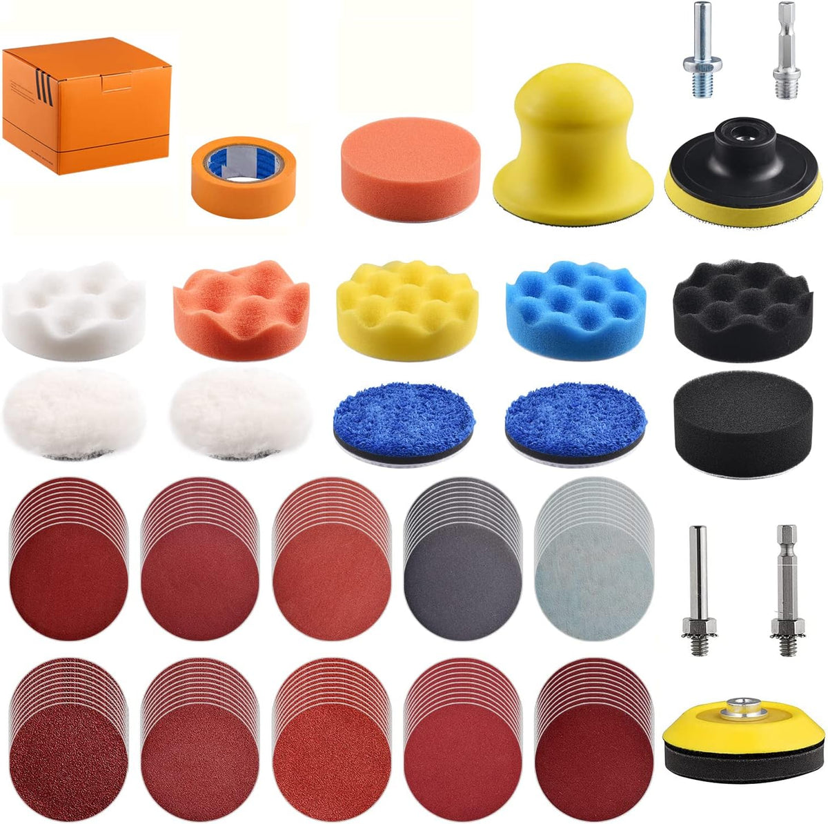 120Pack 3 Inch Polishing Pad for Drill Sanding Attachment Variety Kit with 5/16" and 1/4" Shanks for Car Buffer Polisher Waxing Sealing Glaze, Sanding Pads Includes 80-3000 Grit