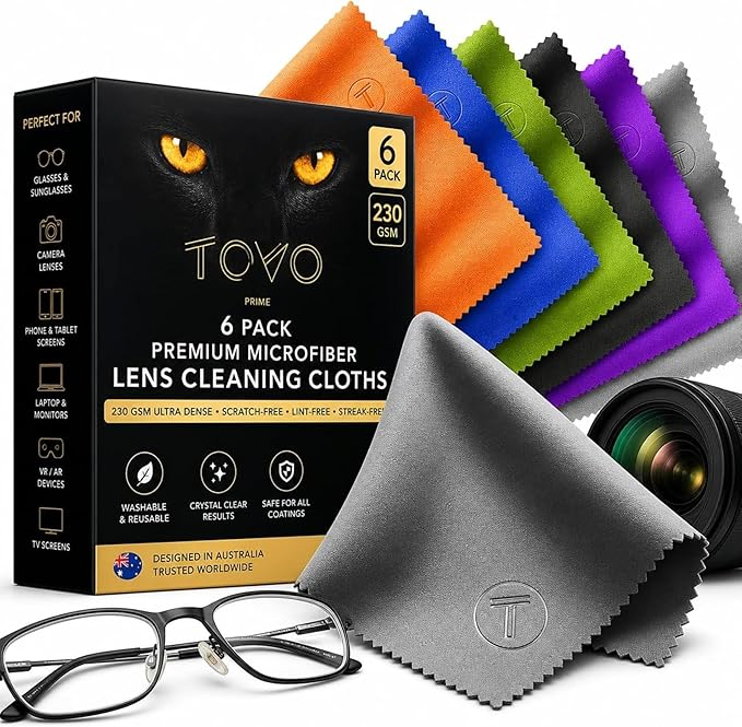 Microfiber Cleaning Cloth – 6 Pack, 230 GSM Ultra Soft Lens Cloth for Glasses, Camera & Screens, Streak-Free, Lint-Free, Scratch-Safe (6x7 Inch)