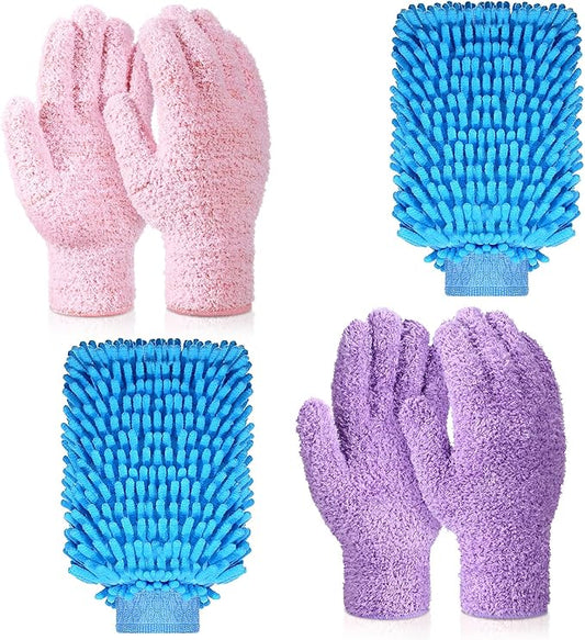 Potchen 6 Pcs Microfiber Dusting Mitt Gloves for Plants Washable Dusting Gloves for House Cleaning Furniture Car Washing