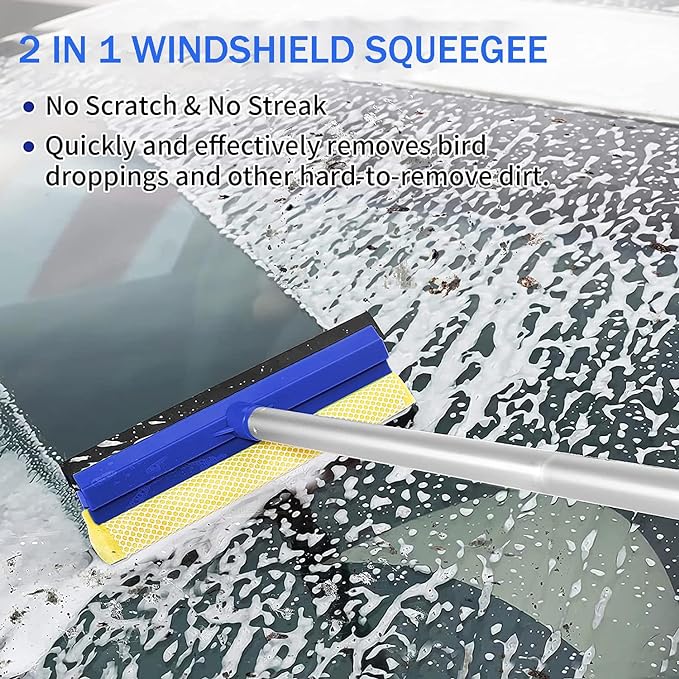 Wontolf 4-in-1 Window Squeegee, 79'' Window Cleaner Tool with Extension Pole, Window Cleaning Kit with Storage Bag, Rotatable Window Washing Kit Equipment for Home, Outdoor High Windows, Glass, Shower