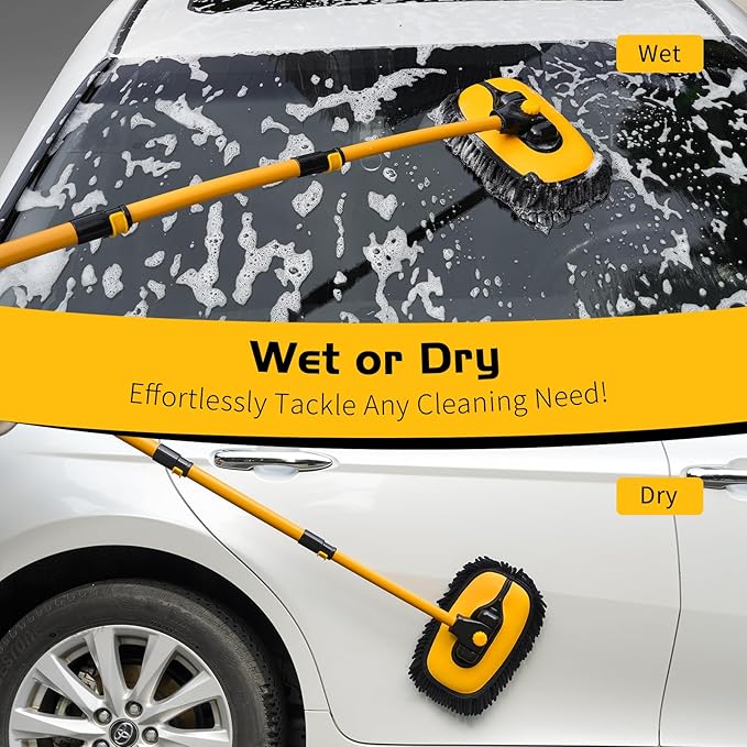 Ordenado 57" Car Wash Brush with Long Handle, 15°Curved Chenille Microfiber Car Wash kit with Extension Pole & Replacement Head, RV Car Cleaning Washer, Scratch-Free Mop for Truck, SUV, Boat