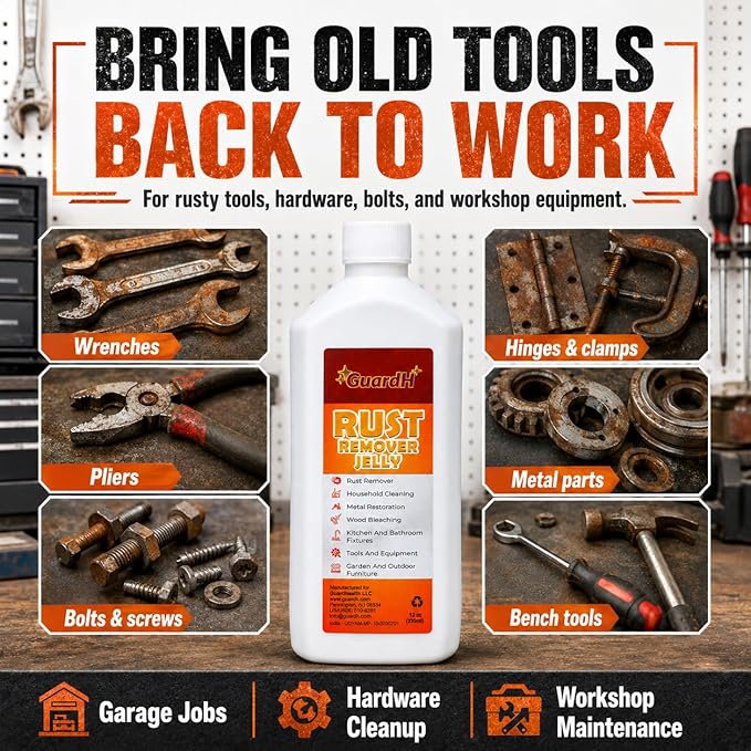 GuardH Rust Remover Jelly, 12 oz | Multi-Purpose Gel for Metal Surfaces, Auto Parts, Household Items, and Antiques
