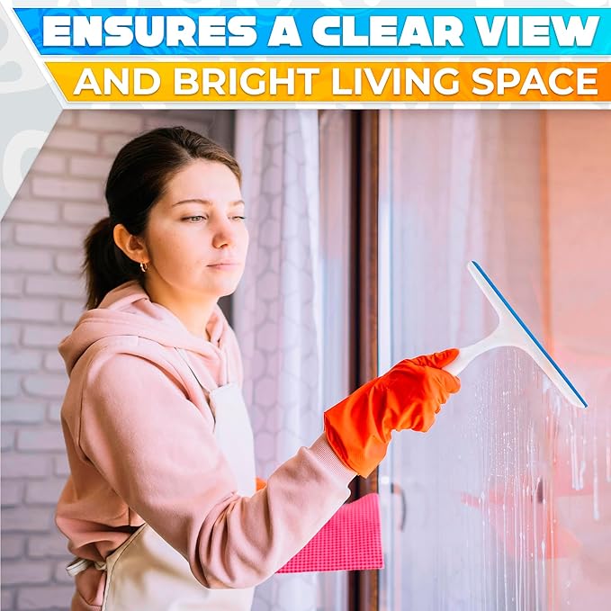 4Pcs 9.5” Hand Squeegee for Shower Glass - Durable Plastic Grip, Random Colors, Flexible Silicone Blade, Easy Hanging Hook, Lightweight Ergonomic Shower Squeegee for Glass Doors, Windows, and Tiles