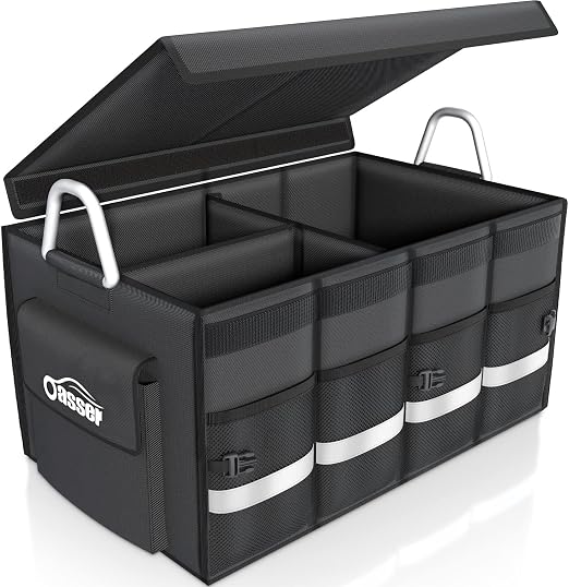 Oasser Trunk Organizer with Sturdy Hard Lid, Large, Black