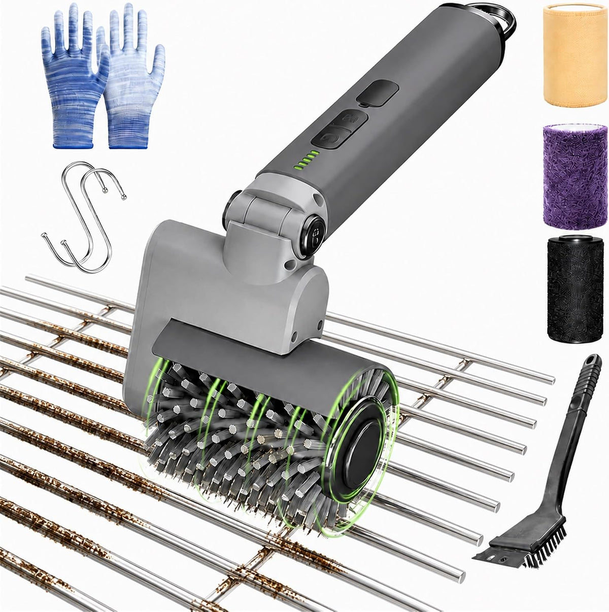 Electric Grill Brush, 58W 3-Speed Cordless Grill Cleaner, Gray
