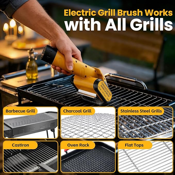 5000mAh 350 Mins Runtime Electric Rotary Grill Brush, 800RPM Powerful Outdoor Automatic Grill Cleaning Brush, 304 Stainless Steel No Bristle Shedding Cordless BBQ Cleaner