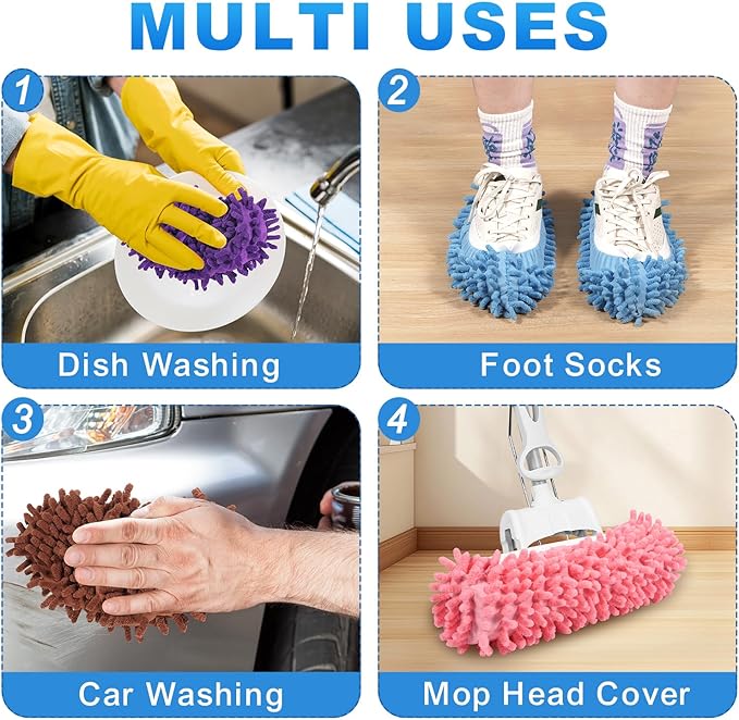 Mop Slippers Shoes 5 Pairs (10 Pieces) - Microfiber Cleaning House Mop Slippers, Floor Cleaning Tools Shoe Cover, Soft Machine Washable Reusable Microfiber Foot Socks for House Kitchen Office