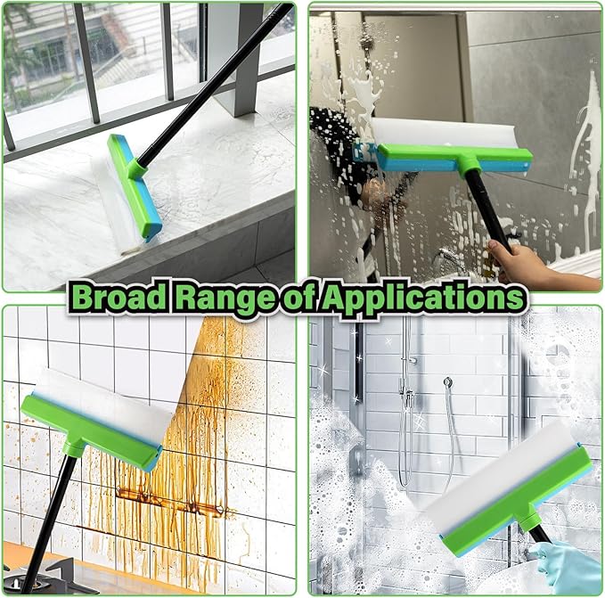 Gomake ‌11'' Window Squeegee with 20-63 Inch Telescopic Long Handle for Shower Glass Door,Car Windshield, Window, Mirror, Bathroom,Countertop,Floor Cleaning