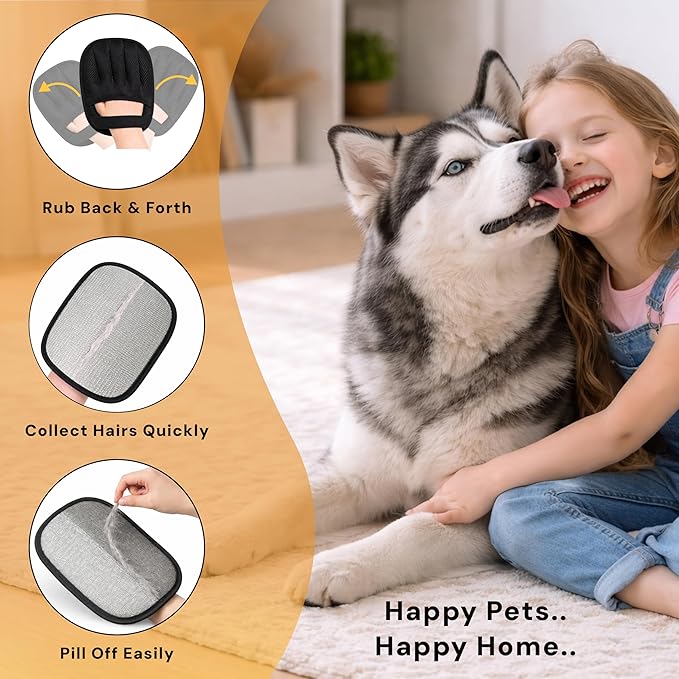 Wolfster 2 Pack Pet Hair Removal Glove for Cats & Dogs - Five-Finger Electrostatic Reusable Pet Hair Remover for Couch, Sofa, Carpet, Car Seat, Bedding & Clothing, Lint Roller Alternative