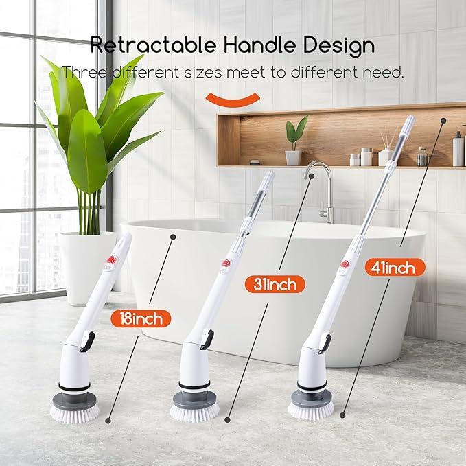REECOO Cordless Electric Spin Scrubber,380RPM High Speed Rotation,Fast Charging-Long Lasting,Power Scrubber with 3 Replaceable Scrubbing Brush Heads for Cleaning Bathroom Bathtubs, Tile Gaps, Mirrors