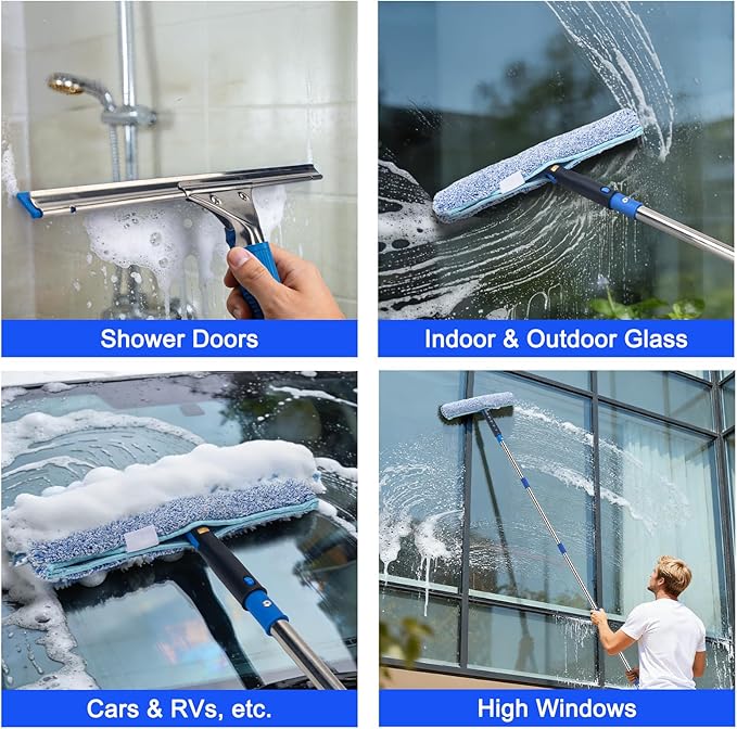 Window Cleaning Kit with 6ft Long Handle, 3 Gallon Bucket,14" Squeegee,15" Microfiber Scrubber,Spray Bottle, Cloth,Professional Window Washing Equipment Cleaner Tool for Outdoor Commercial Household