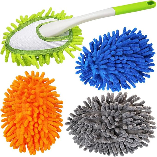 Microfiber Feather Duster,13 Inch Length, with 4 pcs Washable Cloth, Car Duster, Perfect for Cleaning Windows, Tables, Cars,Furniture, Keyboards, Fans, Screens,Mirrors
