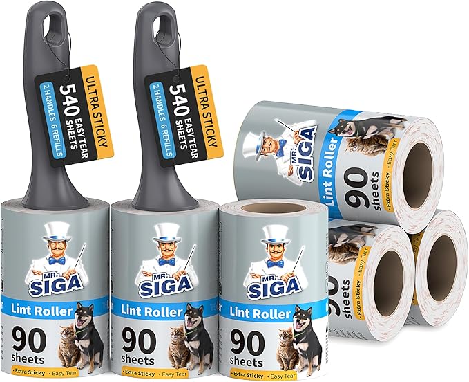 MR.SIGA Lint Rollers for Pet Hair Extra Sticky, 540 Sheets, Lint Remover for Clothing, Furniture, Pet Hair Remover with Easy Tear Sheets
