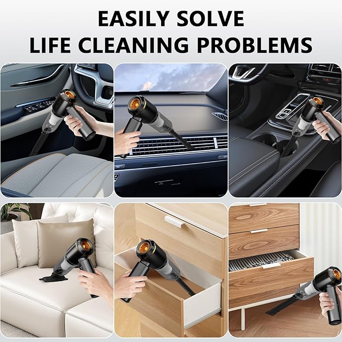Professional Car Vacuum Cleaner, 20000Pa Powerful Handheld Vacuum for Car Interior Cleaning, Portable Cordless Mini Vacuum with Brushless Motor & Crevice Tool for Car