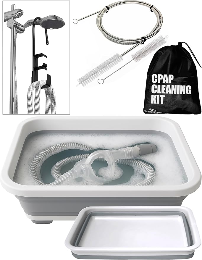 CPAP Cleaning Kit for CPAP Hose and Mask for CPAP Hanger with Brush and Collapsible Wash Basin Bucket Tub - Essential Care Kit for CPAP Users, Suitable for 7 Feet Tubing and 22mm 19mm Diameter