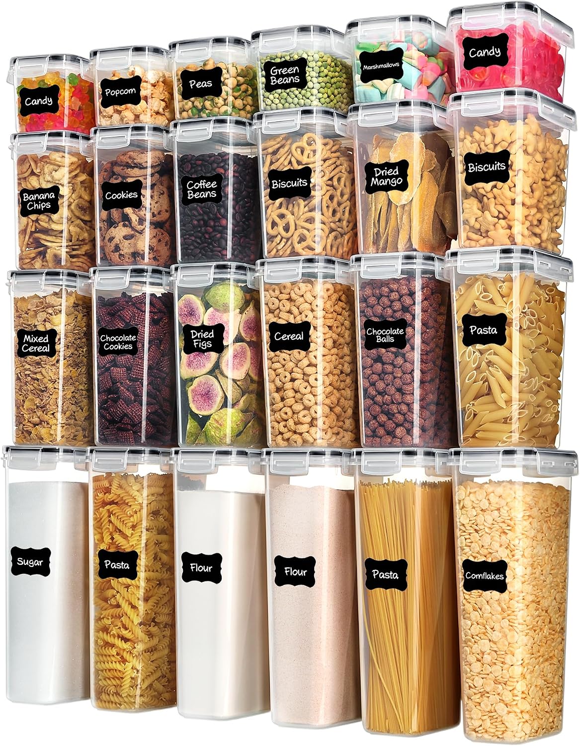 Airtight Food Storage Containers with Lids, 24 pcs, Black