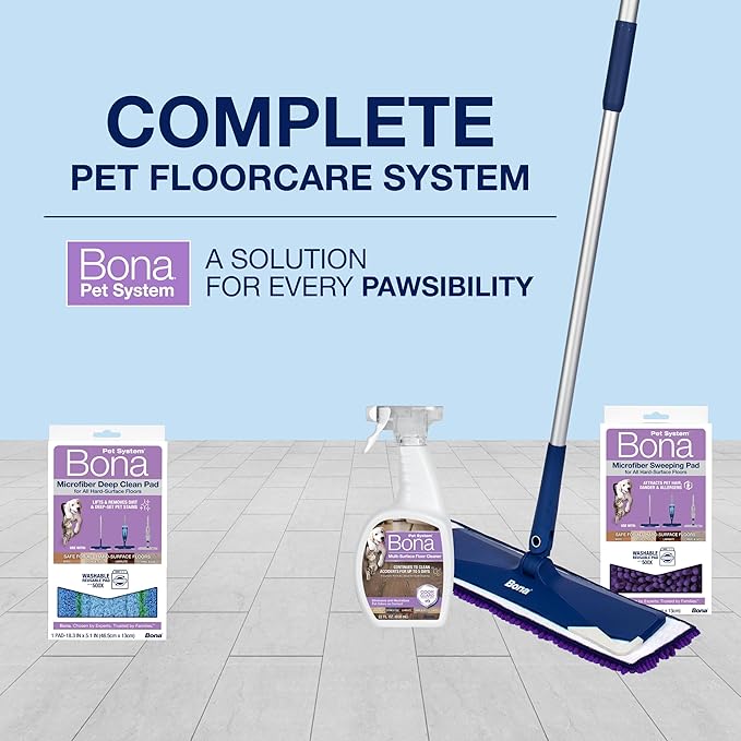 Bona Pet System Microfiber Deep Cleaning Pad for Multi-Surface Floors - Washable and Reusable - Safe on Hardwood Floors - Lifts & Removes Heavy Dirt and Pet Mess Build-up - Fits All Bona Mops