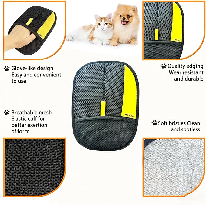 Electrostatic Pet Hair Removal Gloves: Quick Wiping - Reusable & Washable for Sofa Clothing Pet Beds Effortless Cats & Dogs Hair Remover for Busy Pet Owners (3pcs-Black)