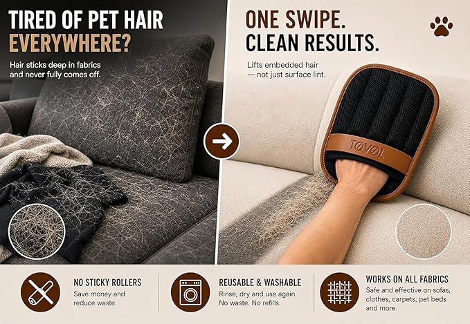 Pet Hair Removal Glove for Dogs & Cats, 2 Pack Reusable Electrostatic Pet Hair Remover Gloves, Magic Lint & Fur Remover Brush Tool for Couch, Furniture, Carpet, Clothes, Car Seats, Bedding & Laundry