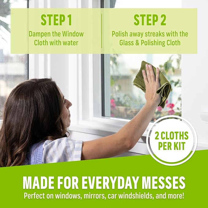 E-Cloth Microfiber Window Cleaning Cloth Kit - Glass Cleaning Cloth for Windows, Mirrors, Cars, Lenses, Eyeglasses, & More, Streak Free Clean, Machine Washable Reusable Towel - Dark Oak
