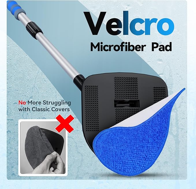 XINDELL Windshield Cleaner Tool, Car Window Cleaning Kit with 5 Reusable Microfiber Pads, Extendable Handle & 360° Rotating Head, Safety Hammer, Streak-Free Auto Glass Wiper for Car Truck SUV RV