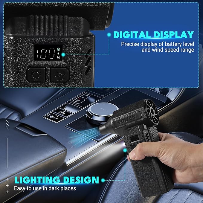 Violent Turbo Fan, Electric Compressed Air Duster & Vacuum Cleaner, Portable Rechargeable Cordless Handheld Air Blower with LED Light & Power Bank for PC, Outdoor, House, Car, 20000mAh