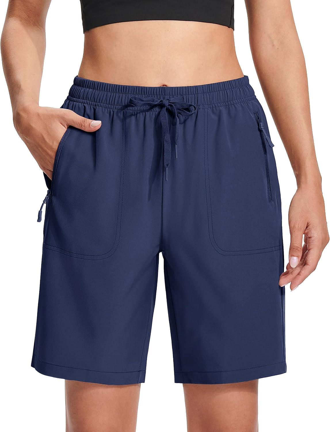 Women's Hiking Shorts Lightweight Quick Dry 8" Golf Shorts Water Resistant with 3 Zipper Pockets