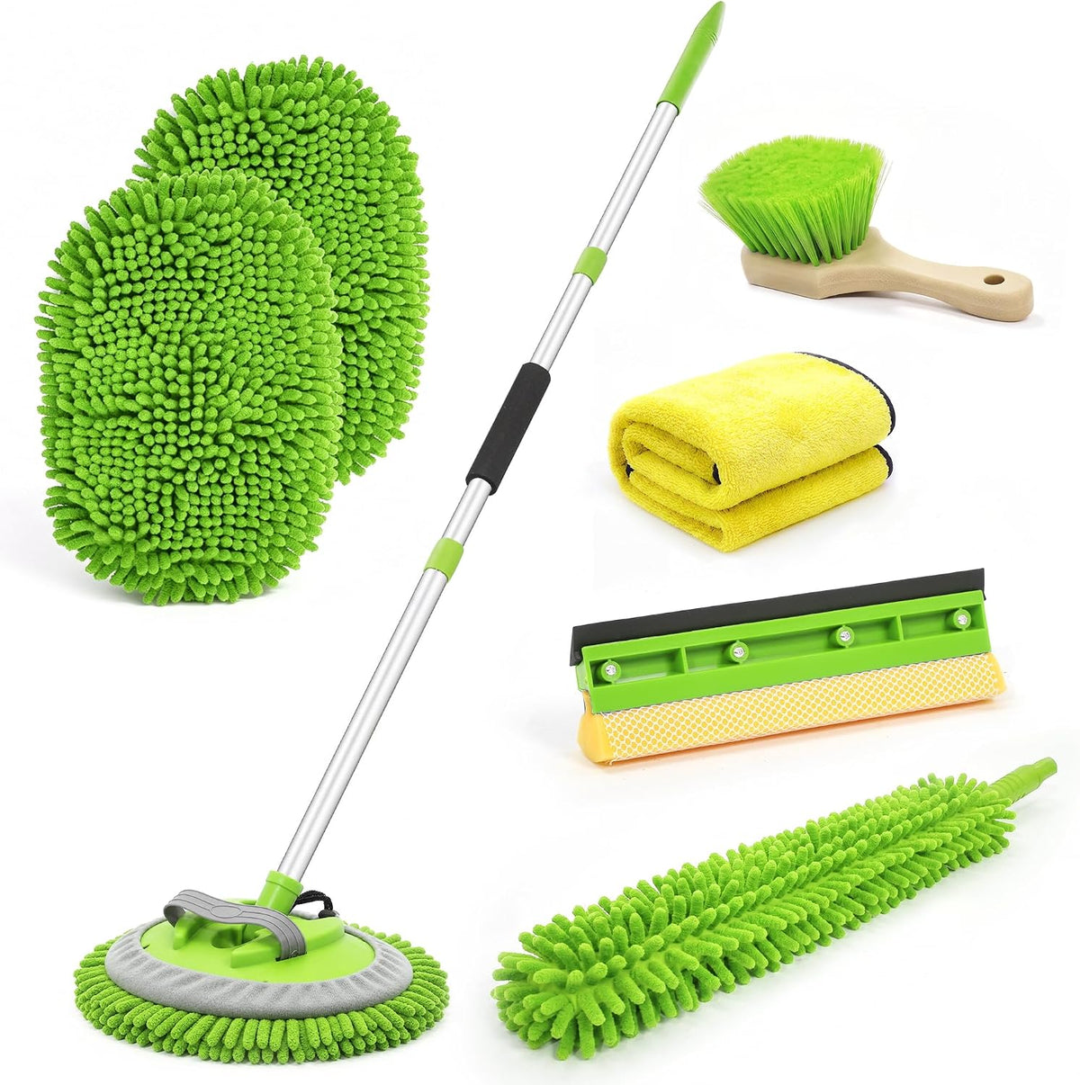 62" Car Wash Brush with Long Handle, 6Pcs Car Wash Kit Exterior