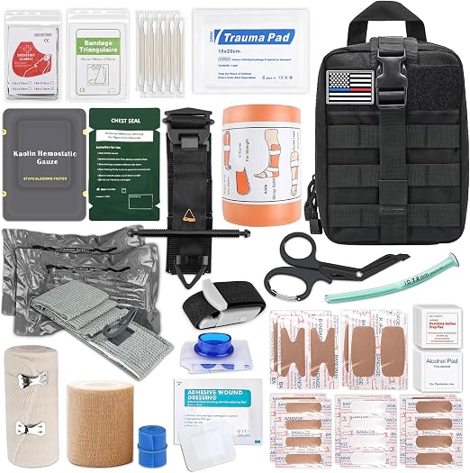 IFAK Trauma Kit with Tourniquet, 6-Inch Israeli Bandage, Splint, First Aid Kit for Car, Camping, Hiking and Travel with 