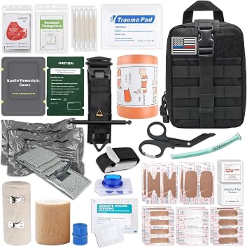 IFAK Trauma Kit with Tourniquet, 6-Inch Israeli Bandage, Splint, First Aid Kit for Car, Camping, Hiking and Travel with 