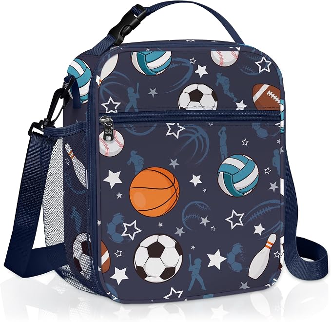 Clastyle Car Insulated Kid Lunch Bag for Boy Lunch Box, Basketball Football