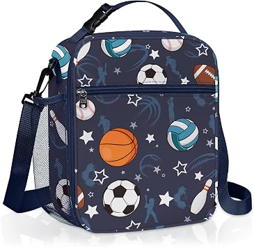 Clastyle Car Insulated Kid Lunch Bag for Boy Lunch Box, Basketball Football