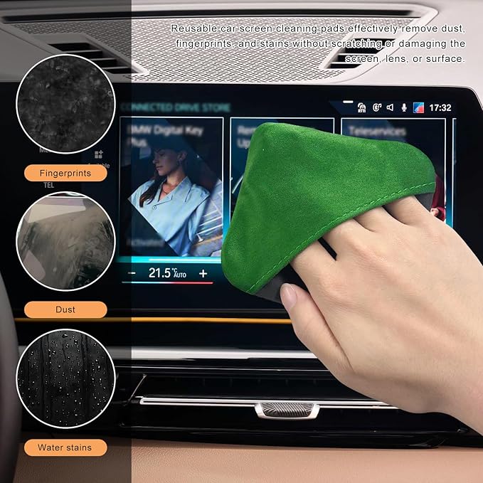 Car Screen Cleaner, Square Microfiber Cloth Non-Scratch Auto Touchscreen Cleaning Wipes, Foldable Touch Screen Pad Universal Cleaning Tool for Vehicle Dashboard Display (Green & Gray)